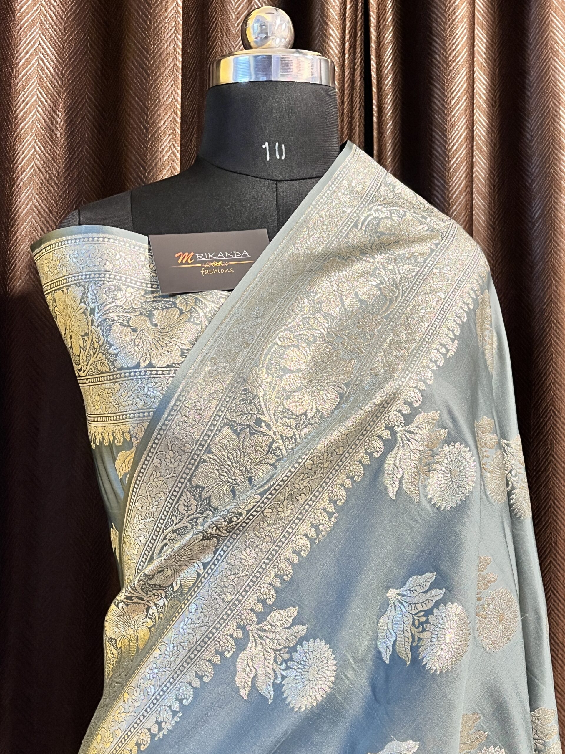 Banarasi Pure Katan Meenakari Saree (Ash Color) - Image 3