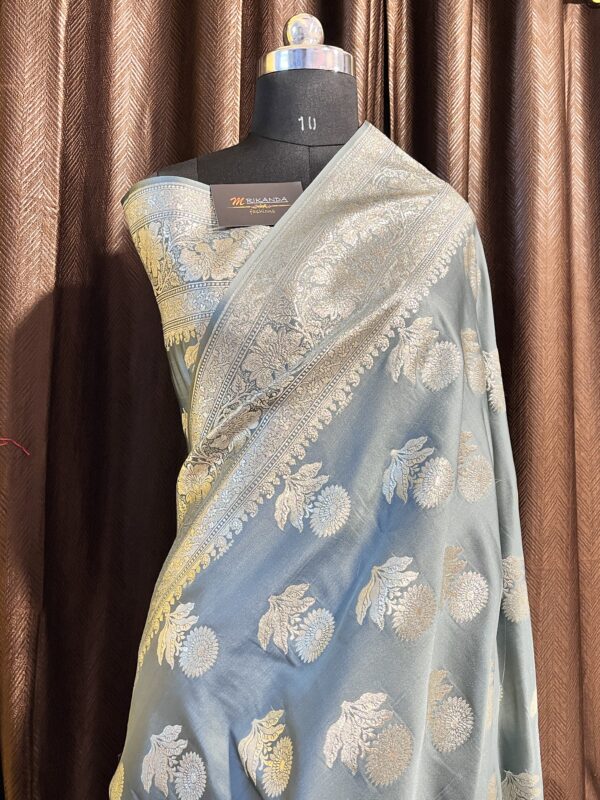 Banarasi Pure Katan Meenakari Saree (Ash Color)