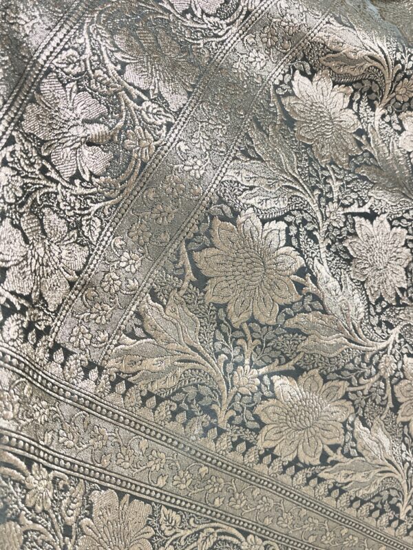 Banarasi Pure Katan Meenakari Saree (Ash Color) - Image 2
