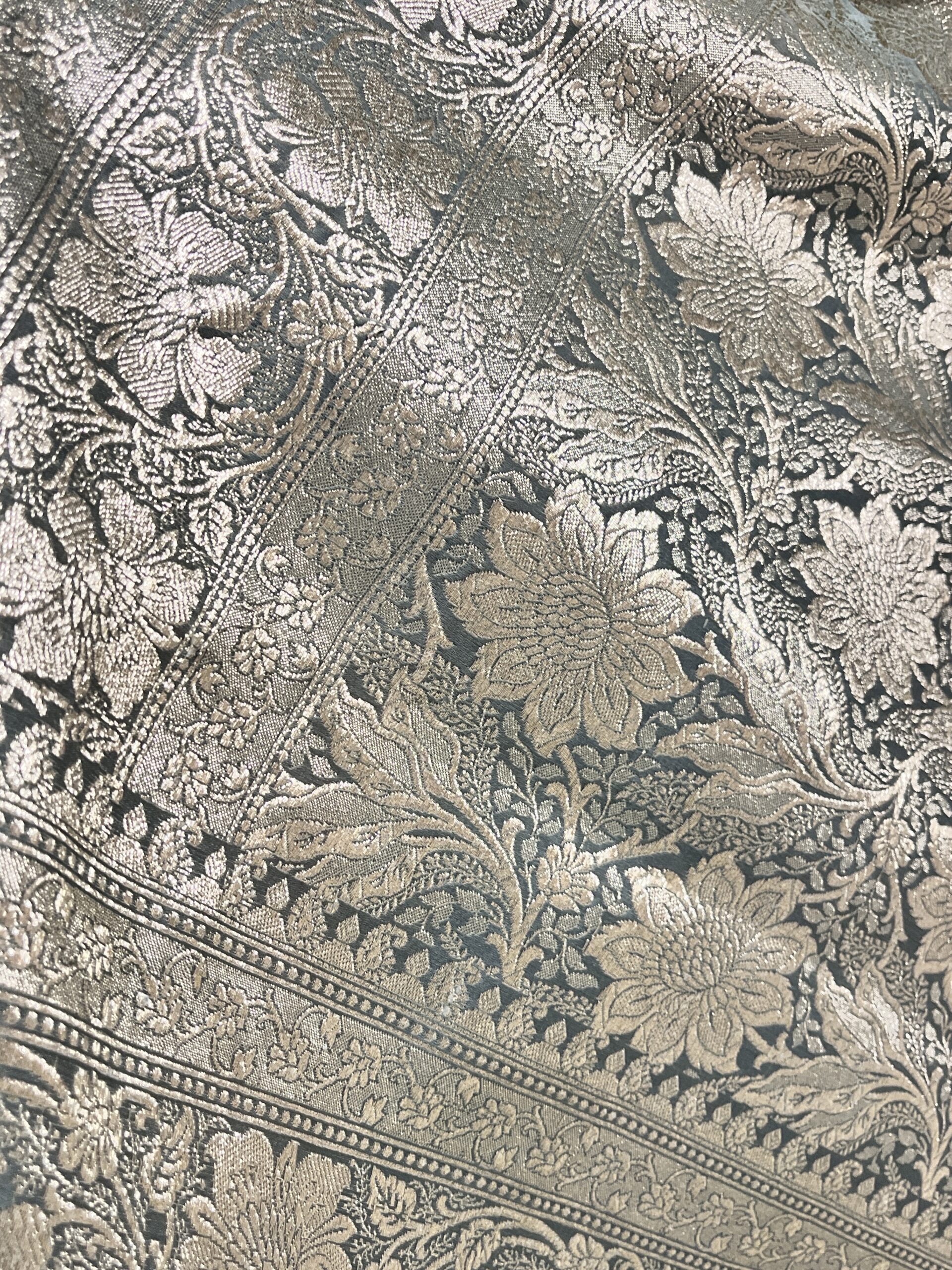 Banarasi Pure Katan Meenakari Saree (Ash Color) - Image 2