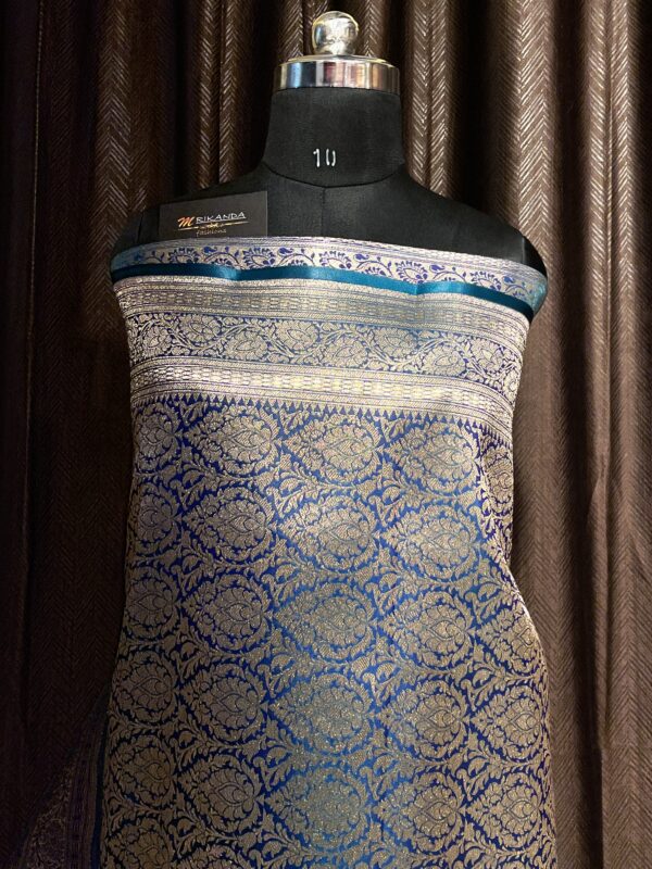 Banarasi Pure Jaal Katan Silk Saree (Teal Blue) - Image 4