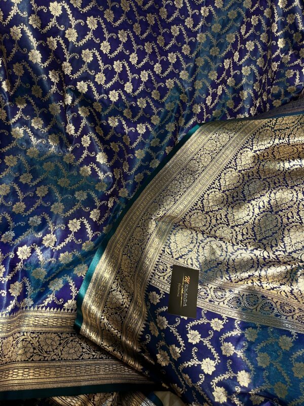 Banarasi Pure Jaal Katan Silk Saree (Teal Blue) - Image 3