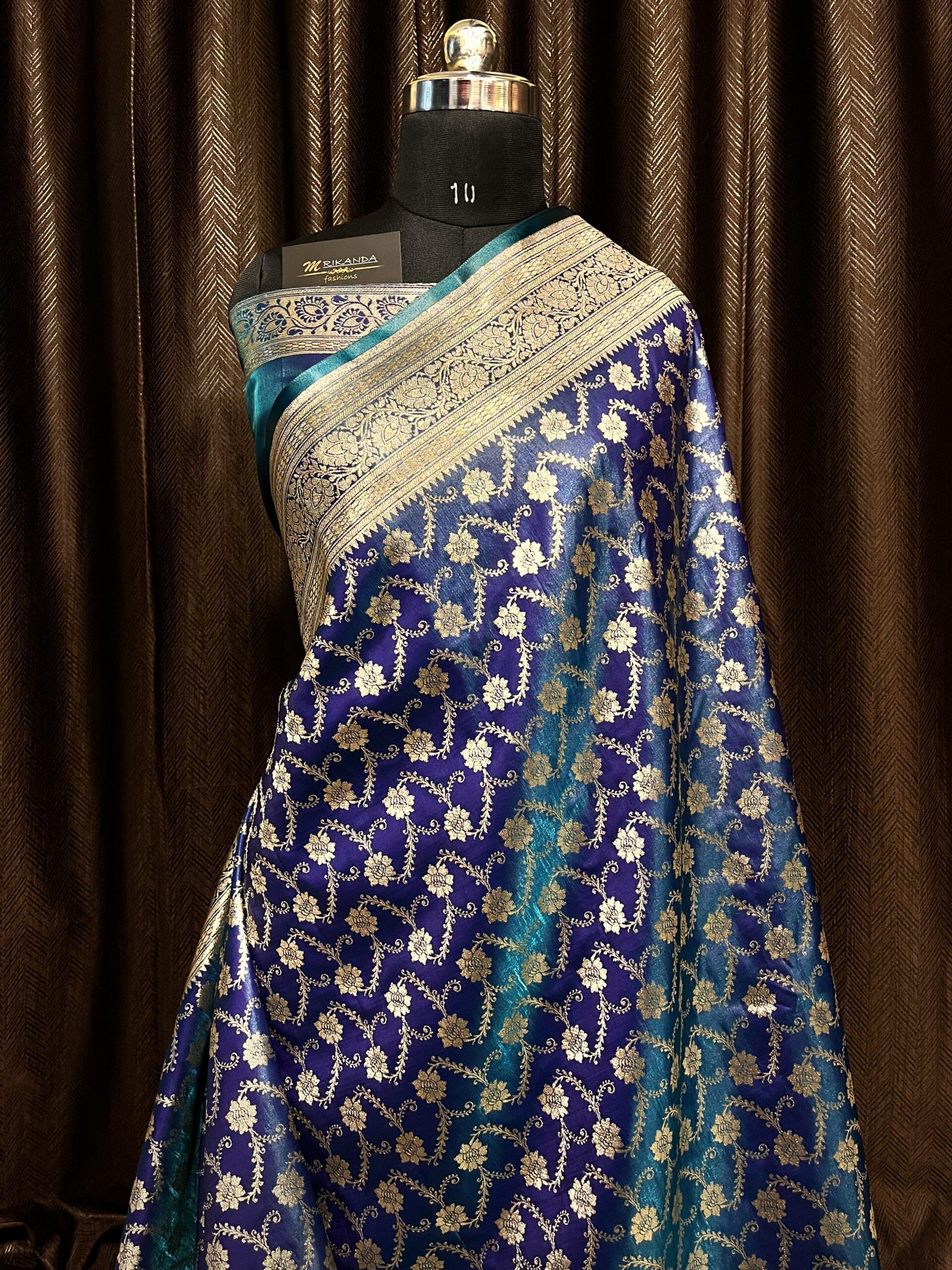 Banarasi Pure Jaal Katan Silk Saree (Teal Blue)